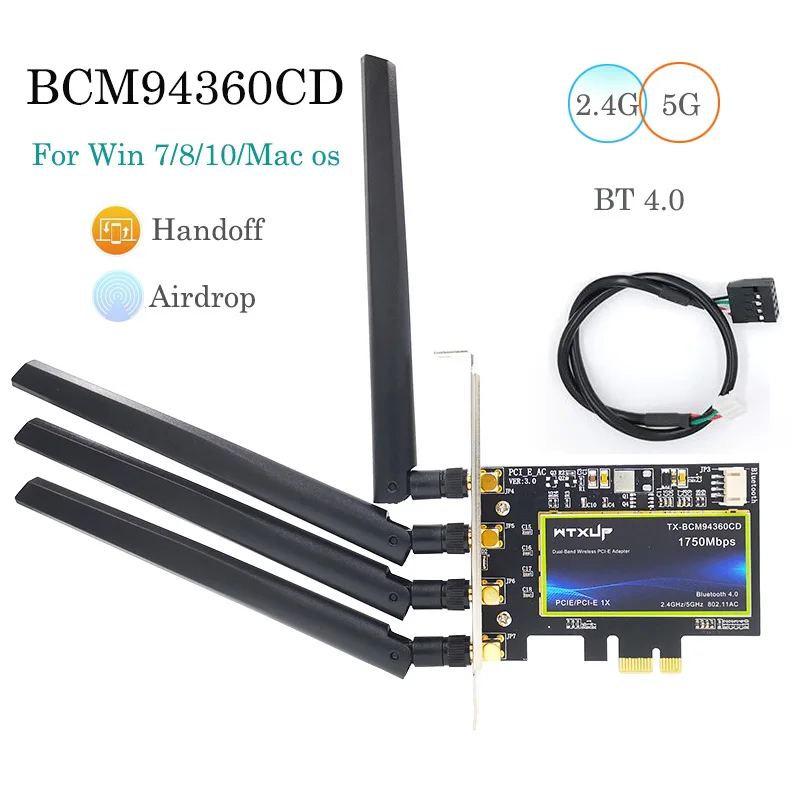 Tarjeta Wifi de escritorio PCI-E de doble banda, 802.11AC, Broadcom, BCM94360CD, adaptador...