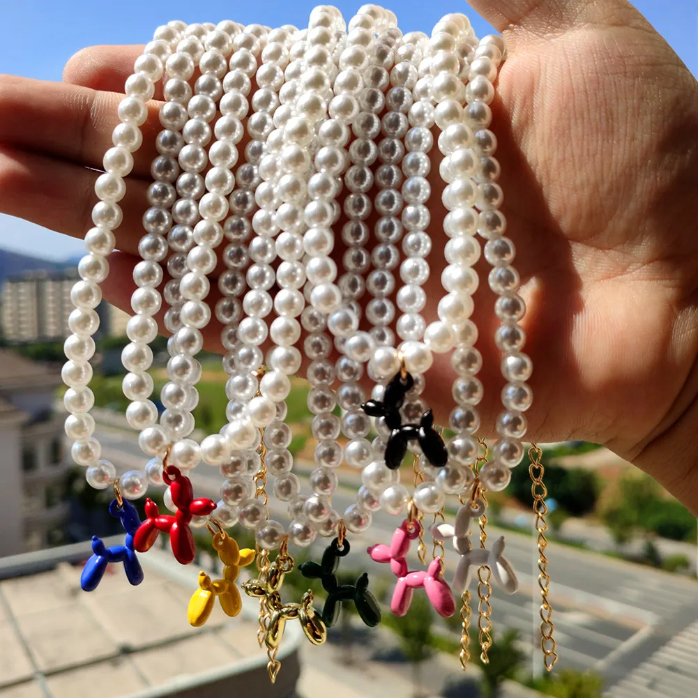 

High Quality White Baroque Pearl Puppy Beaded Necklace For Women Colorful Cartoon Animal Dog Pendant Y2K Daily Jewelry Wholesale