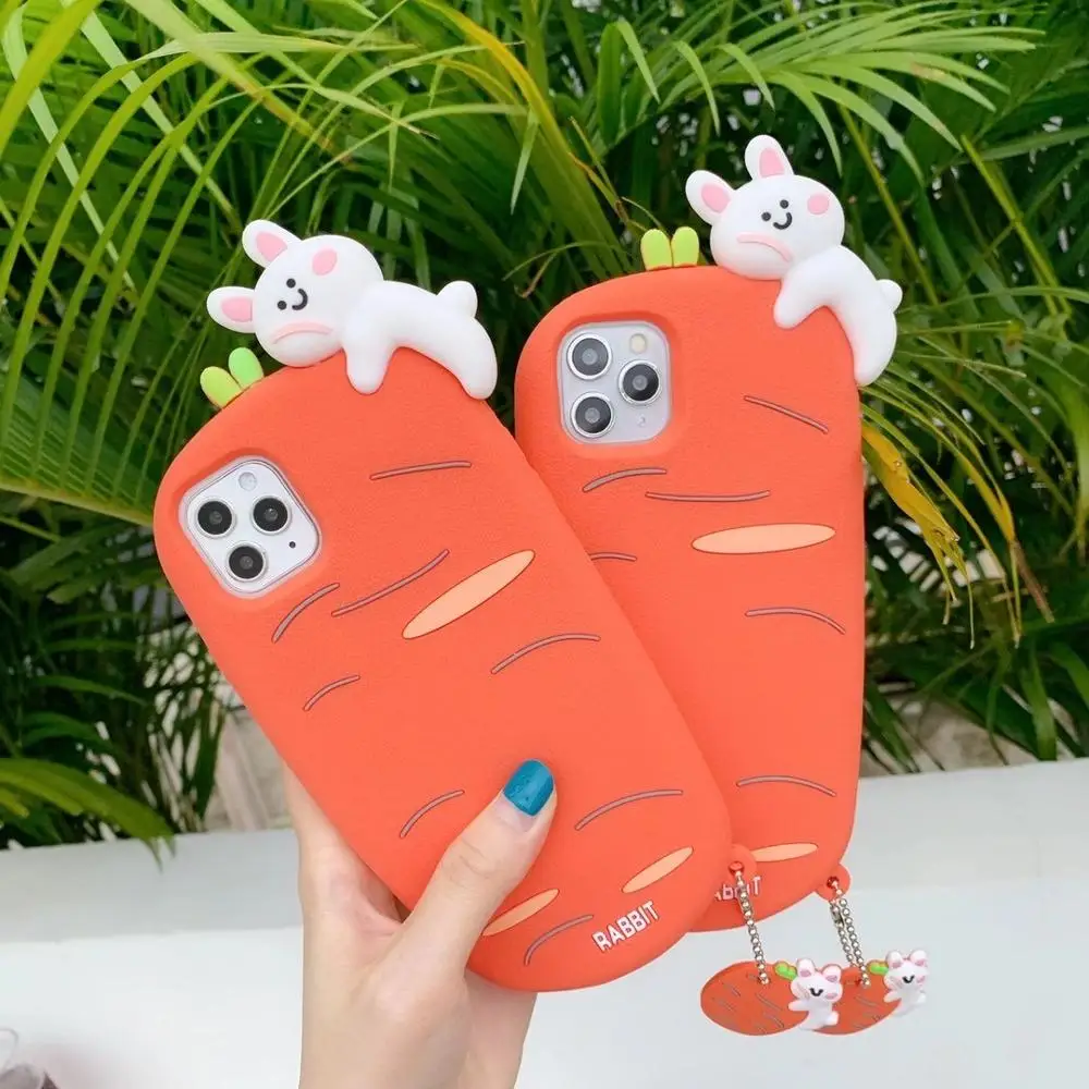 

Cartoon Funny 3D Sleeping White Rabbit Carrot Orange Phone Case Silicone for Iphone 12Mini 11Pro MAX XS XR SE 20 7 8plus Cover