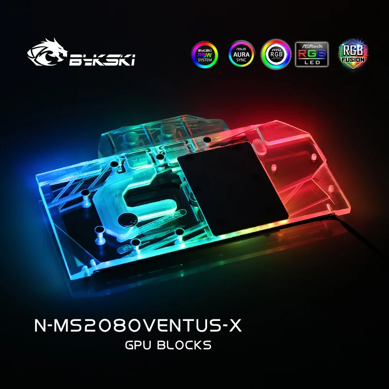 Bykski N-MS2080VENTUS-X полное покрытие видеокарты блок водяного охлаждения для MSI RTX2080 8G