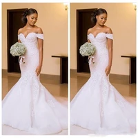 african black women 2021 mermaid wedding dresses bridal gowns off shoulder lace appliques slim beautiful ladies vestido de novia