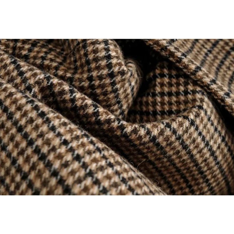 

2021 Winter Plaid Long Woolen Jackets Women Single Breasted Wool Coat Europe Fashion Ladies Vintage Warm Clothes Kobieta Kurtka