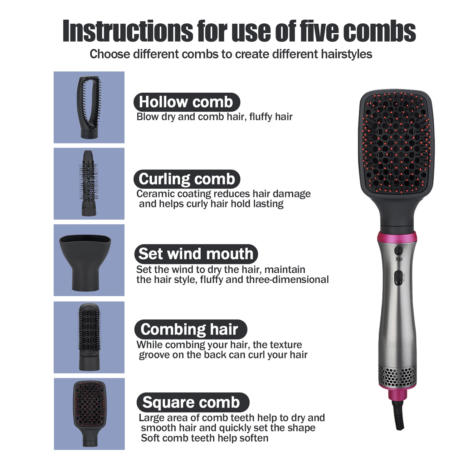 

Hair Dryer Hair Brush 5 in1 Wand Mutilfunctional Hair Blower Brush Hair Dryers Brush For Hair Quick Dry Volumizer Hot Air Salon