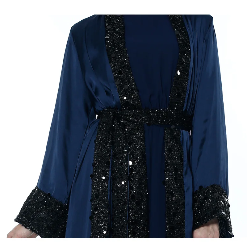 Мусульманский размера плюс с открытым Абаи элегантные длинные халаты Вечерние