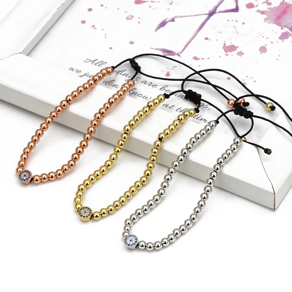 Lucky Eye Micro Pave сглаза плетеный браслет-талисман Веревка Цепь розовое золото серебро цветный бусины браслет подарки для женщин мужчин EY6728