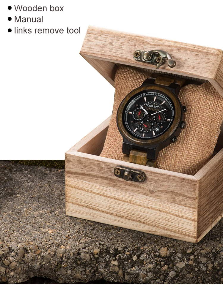 BOBO BIRD Men Wood Quartz Wristwatch Retro Green Sandalwood Timepiece Multifunctional Chronograph Accept Customized reloj hombre