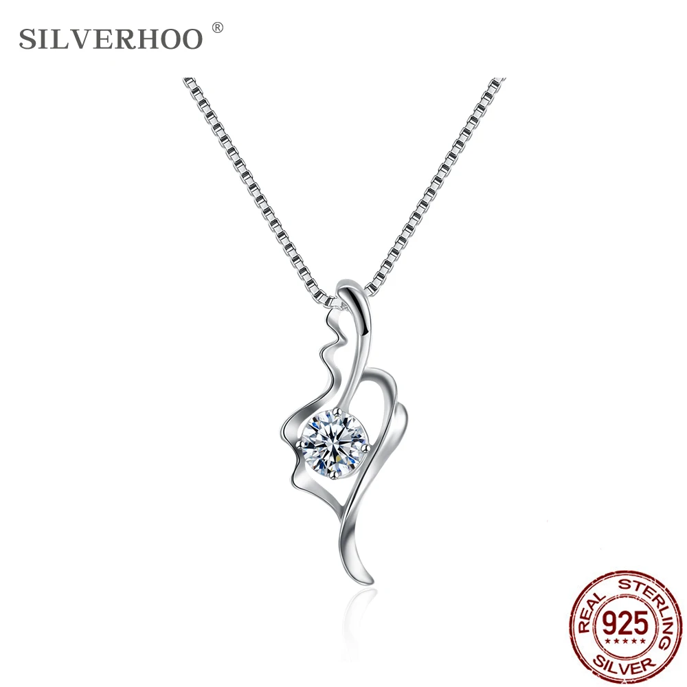 

SILVERHOO 925 Sterling Silver Irregular Leaves Shape Pendant Necklaces For Women Exquisite 5A Cubic Zirconia Necklace Jewelry