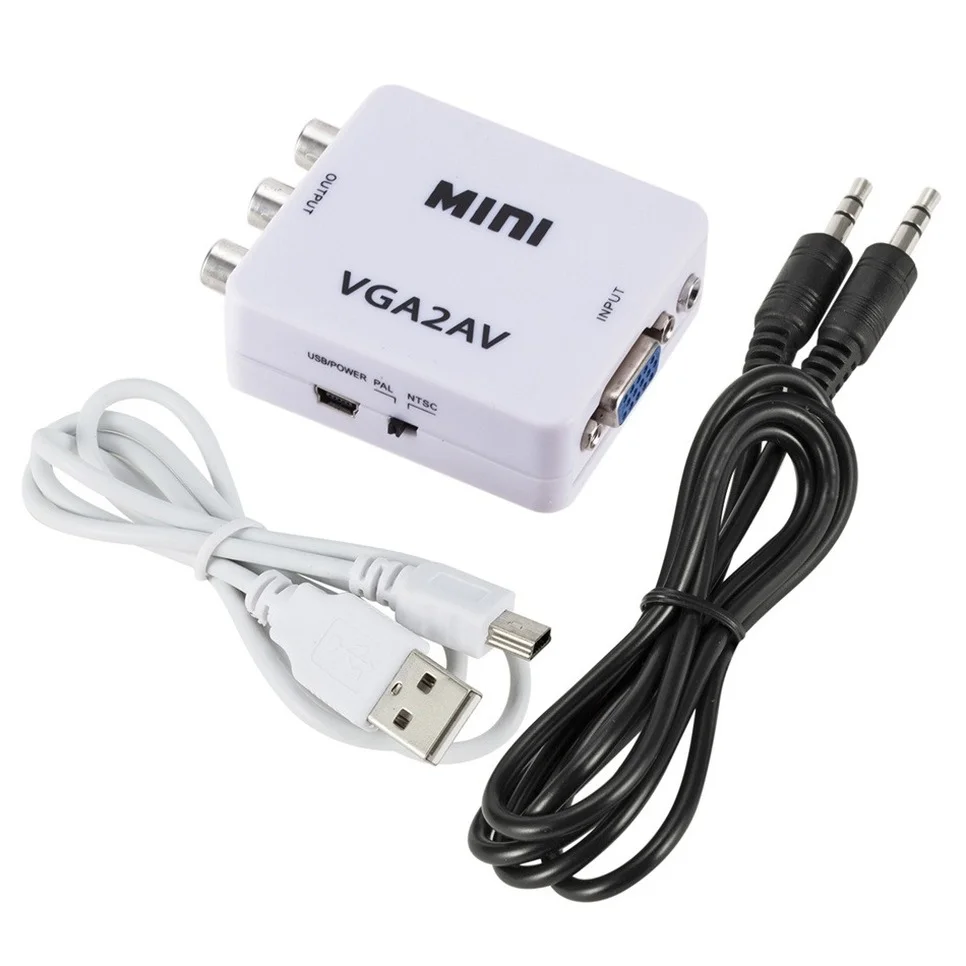 BGGQGG 1080P Mini VGA-RCA 3 5 мм AV видео конвертер адаптер с VGA 2AV / CVBS Аудио для ПК HDTV - купить по