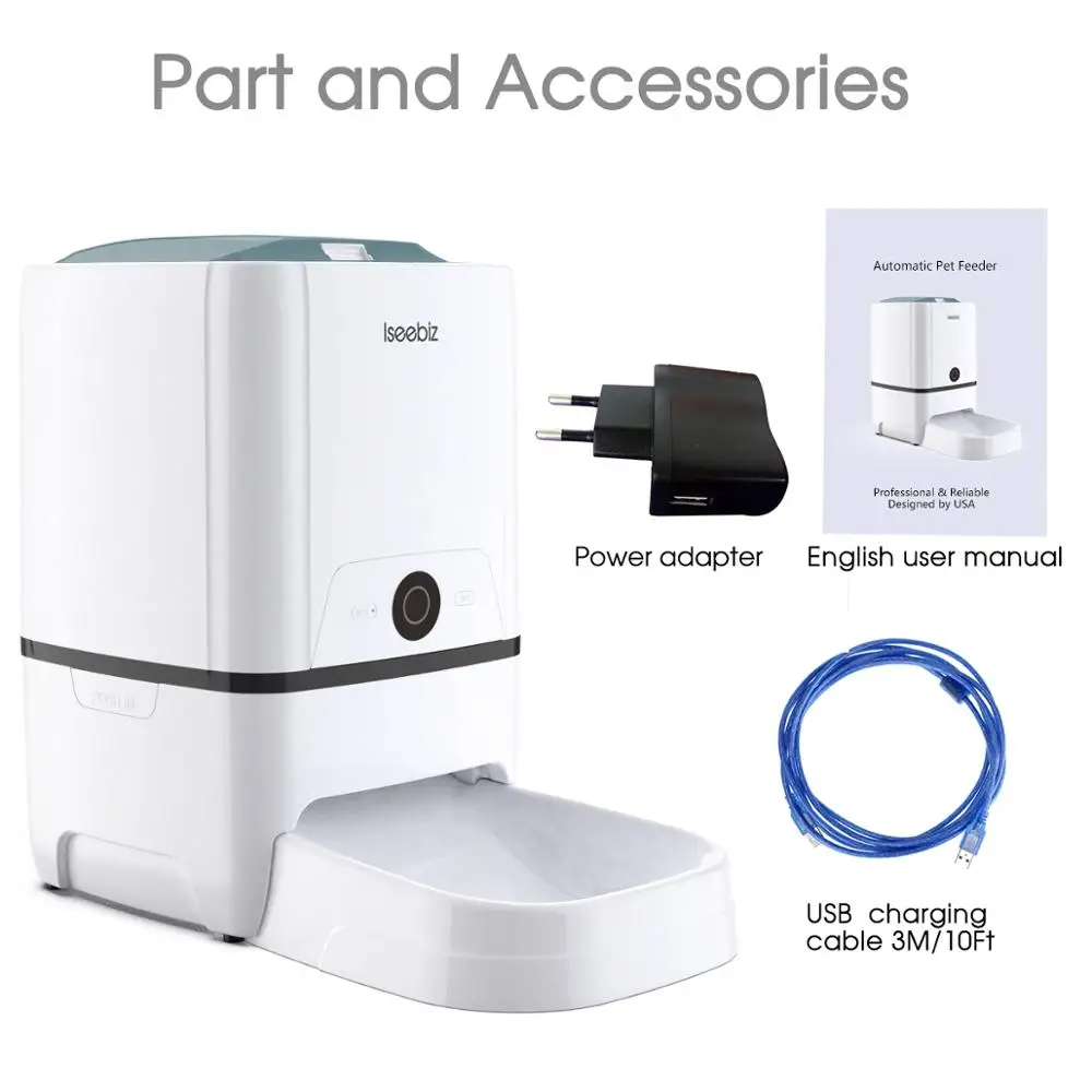 

Iseebiz 6L Automatic Pet Food Water Feeder With Voice Recording and LCD Screen Food Bowls For Dog Dispensers 4 times in 1 Day