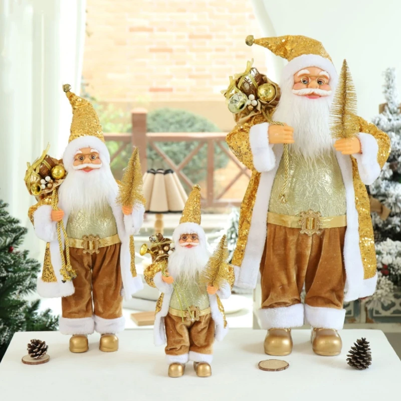 

Gold Sequins Robe Santa Claus Christmas Doll Desktop Ornaments Plush Simulation Doll Home Desk Craftwork Bedroom Decor