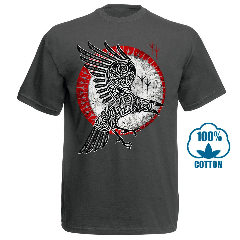 Темно-серый Norse Raven футболка Hugin And Munin Valhalla в стиле норвежских викингов ОДИН Тор - Цвет: Темно-серый