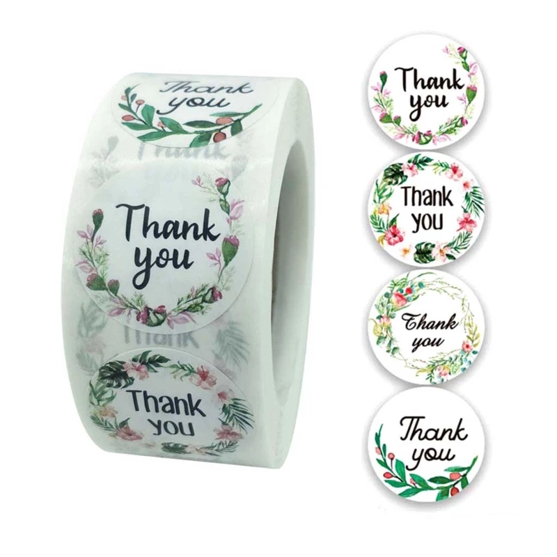 

500pcs 4 Or 8 Designs Floral Thank You Stickers Handmade Scrapbooking Seal Label D0AC