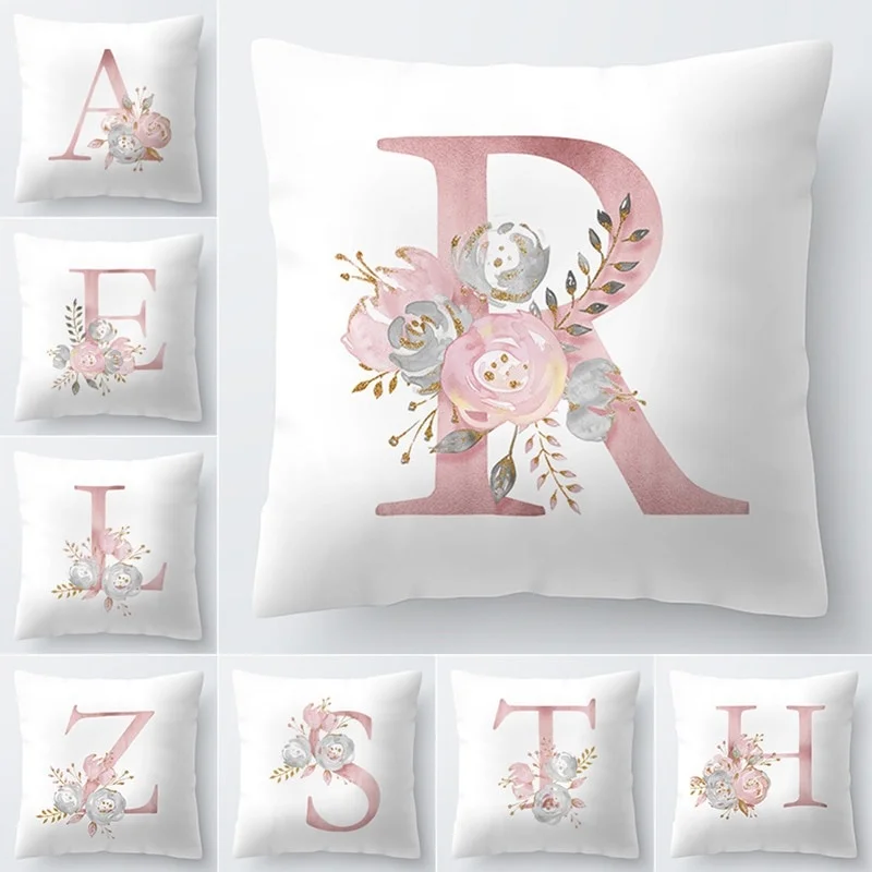 

Simple Style 26 English Alphabet Pillowcase Solid Color Printing Peach Skin Cushion Cover Sofa Pillowcase