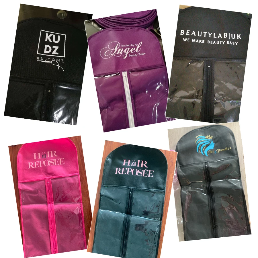 

Alileader Portable Wig Storage Bag With Hanger 50Pcs Custom Logo Non-Woven Custom Wig Storage Bags Wooden Hanger Wigs Storaging