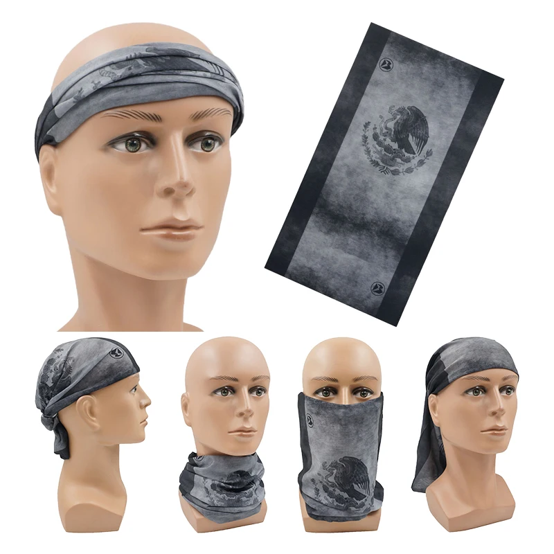 

Black White Mexican Flag Neck Scarf Mexico Tourism Small Gift for Friend Male/female Headband Support Customization MOQ 50PCS