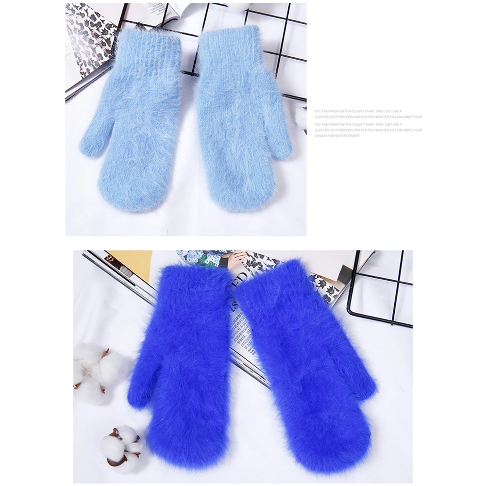 

Female Elastic Full Fingers Gloves Cute Rabbit Wool Gloves Women Winter Mittens Fashion Solid Color Mittens Thicken Warm Gloves