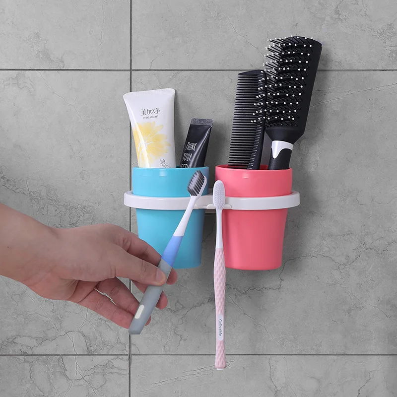 Пластиковый держатель для зубных щеток с чашкой полоскания дома на присоске