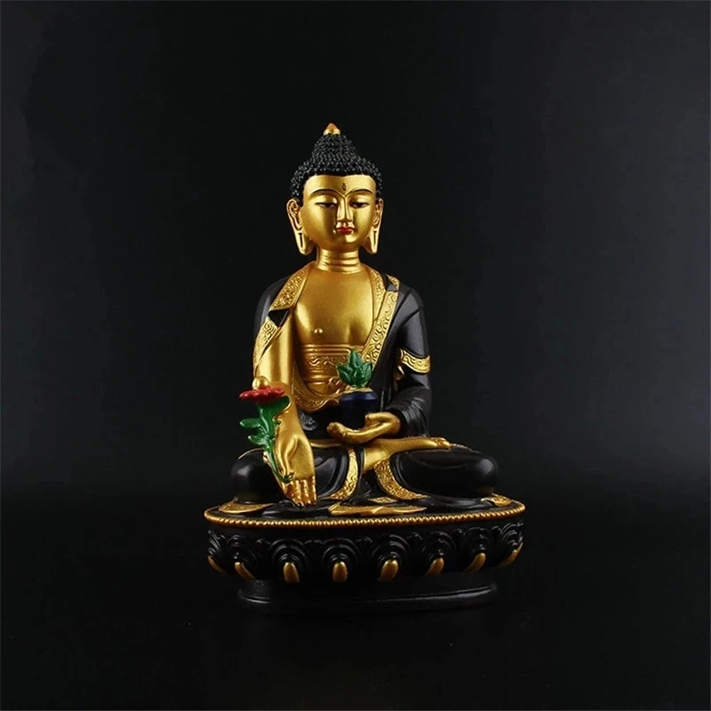 

Auspicious Triratna Medicine Buddha Statue Resin Coloured Drawing 20.5cm Figure of Buddha Solemn Temple Good luck Decoration