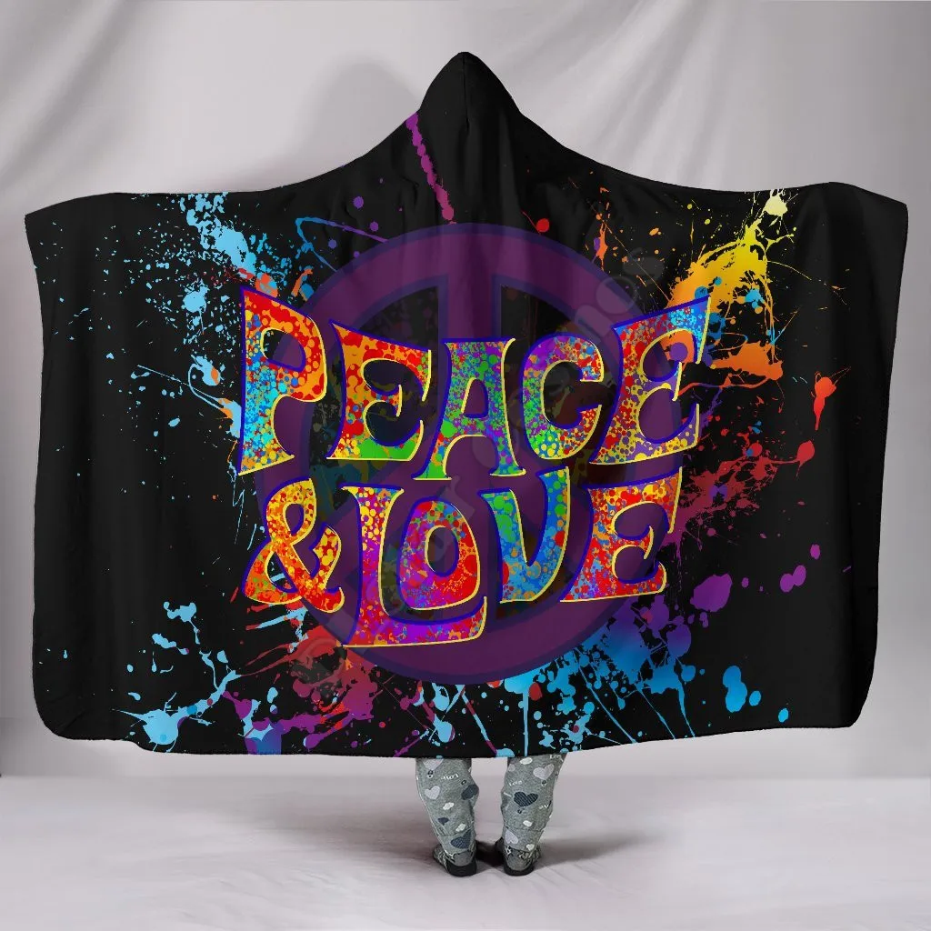 

Colorful Peace Love Abstract Art 3D Printed Wearable Blanket Adults For Kids Various Types Hooded Blanket Fleece blanket