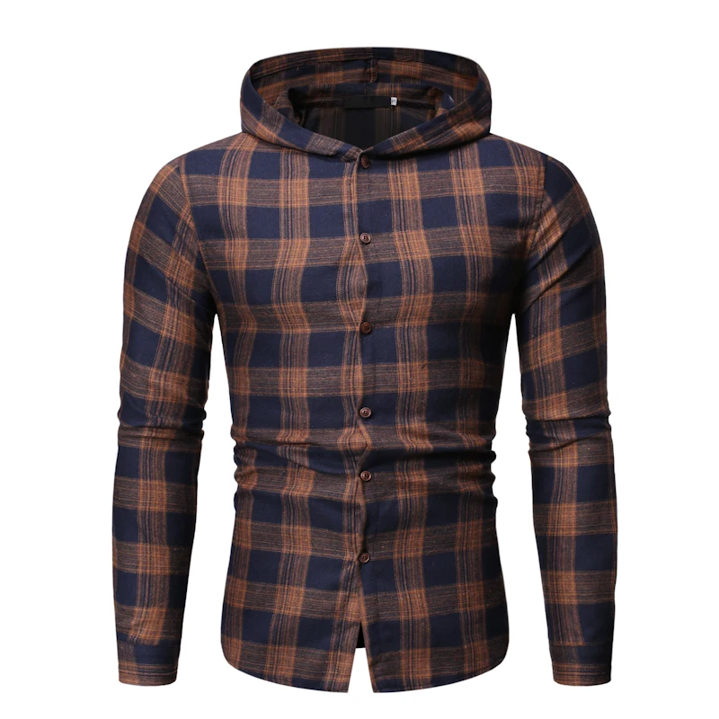 

Plaid Hooded Shirt Men 2022 Fashion Check Hooded Shirts Mens Hipster Streetwear Shirt With Pockets