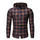 Рубашка мужская с капюшоном, в клетку, хипстерская, с карманами, 2021