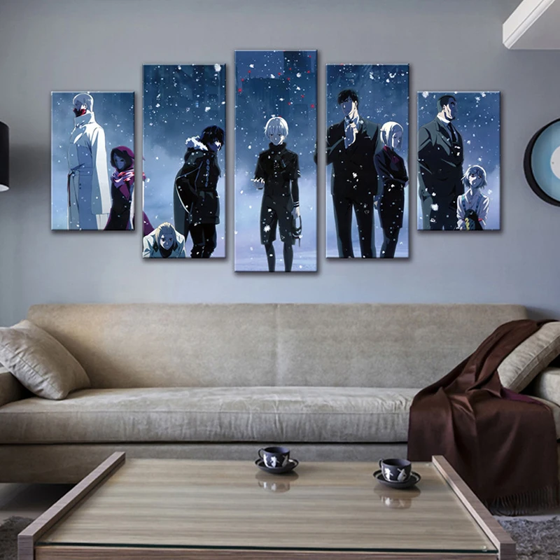 

7 Styles Japan Anime Tokyo Ghoul 5pcs Picture Poster Wall Framework Modern Home Decor Canvas HD Oil Paintings BedRoom Decoration