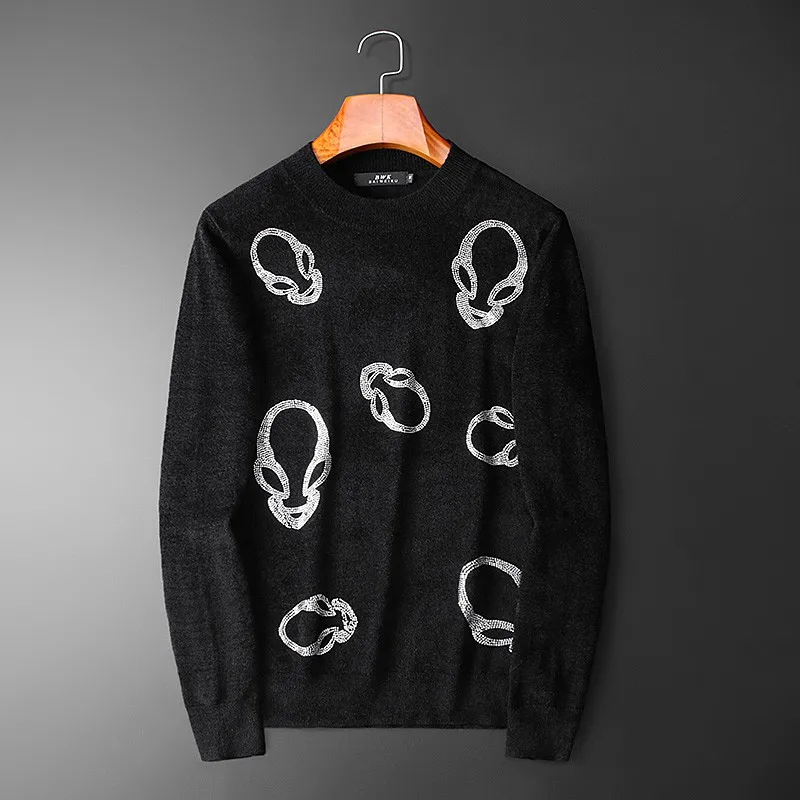 

New 2020 Men Luxury gentleman Cotton Hot drilling Diamond Skull Casual Sweaters pullover Asian Plug High quality Drake #N356