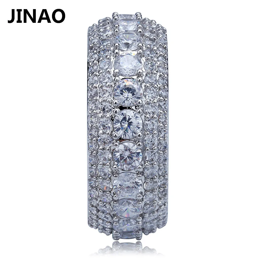 Jinao New Hip Hop 5 Rows Luxury Cubic Zircons Rings Fashion Classic Punk Males Finger Size 7-11 | Украшения и аксессуары