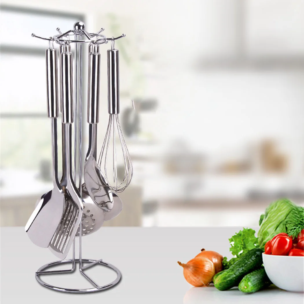 

Серебряная стойка для посуды, многофункциональная, 6 крючков, вешалка для посуды, трость для утюга, железная кухонная утварь, аксессуары