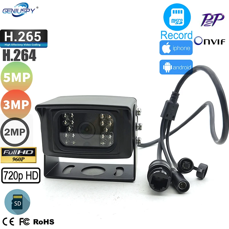 Geniuspy 5MP 3MP 2MP 1.3MP 1MP Wired P2P 940nm IP Security Outdoor Support TF Card Slot Night Vision Bus Taxi Excavator Camera