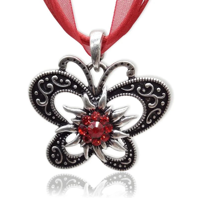 Модное ожерелье бабочка подвеска из серебра Очаровательное чокер шнура и ленты