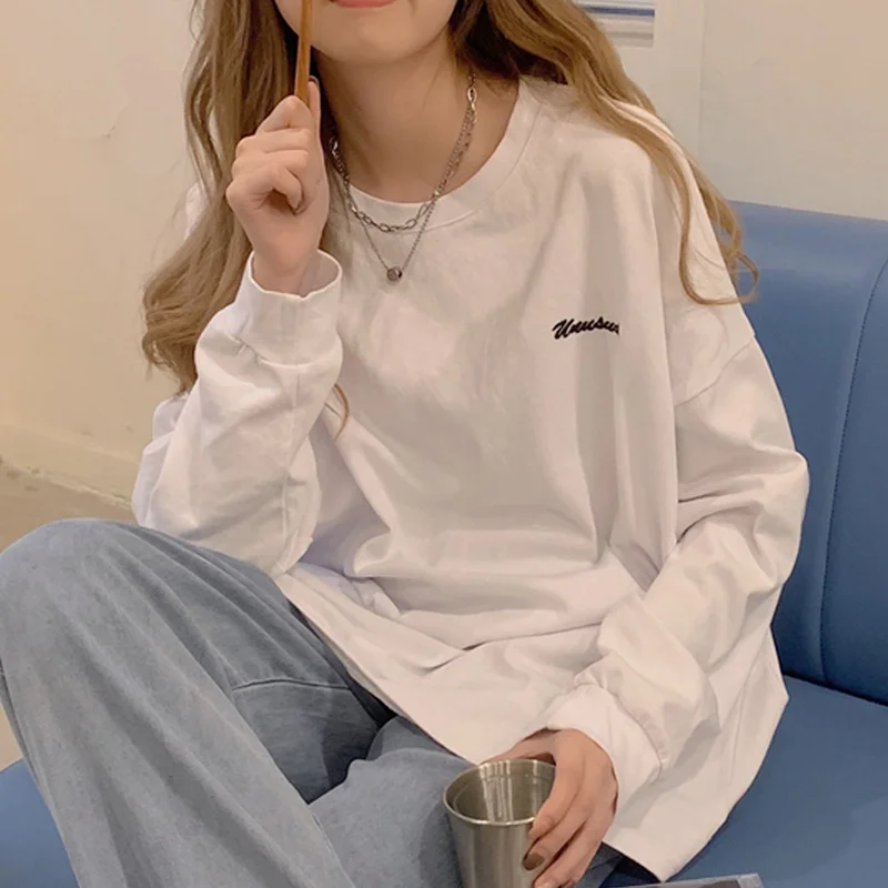 

White Long Sleeve T-shirt Women's Wear in Spring and Autumn with Bottomed Shirt 2021 New Harajuku Style Loose Upper Clothes