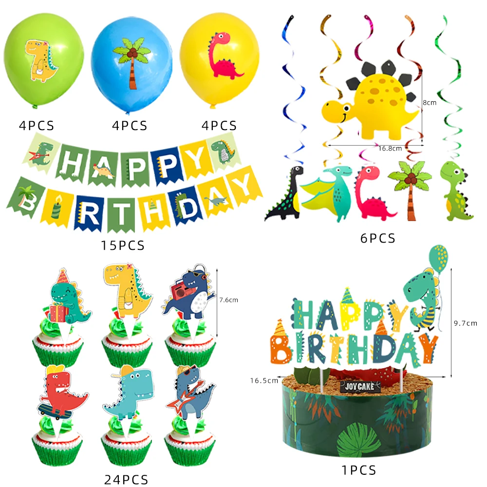 58pcs Dinosaur Happy Birthday Decoration Green Jungle Party Cake Decorating Supplies Jungle Kids Party Supplies Set Wholesale