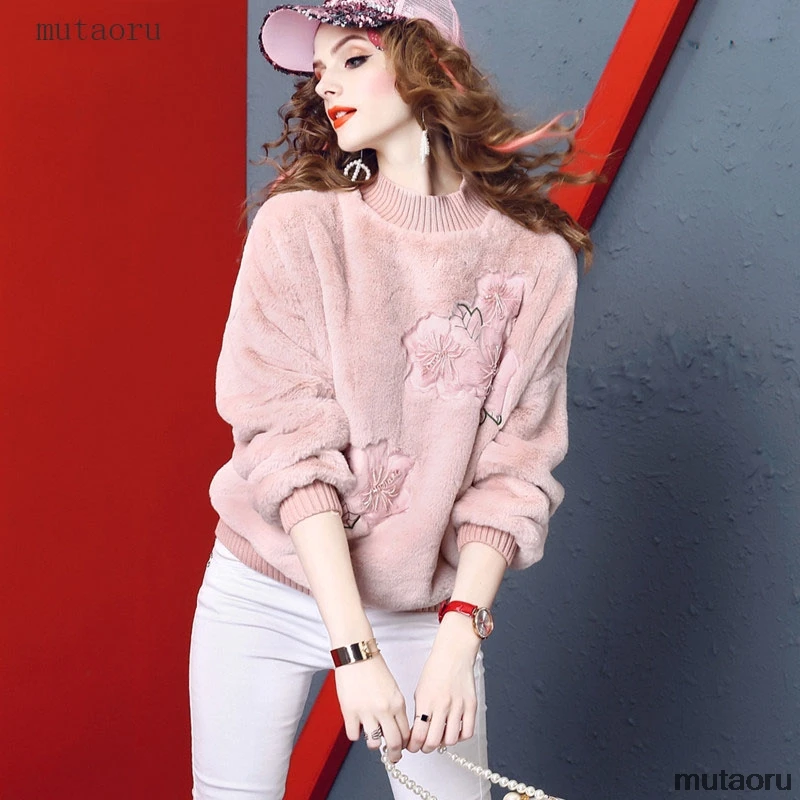 Осень Зима Новая мягкая высокая имитация кроличьей шерсти свободная толстовка