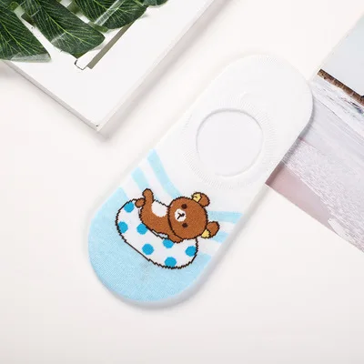 Носки с мультипликационным принтом Rilakkuma Kiiroitori, милые забавные носки, новинка, персонализированные женские хлопковые носки, calcetines mujer divertido - Цвет: 1-2