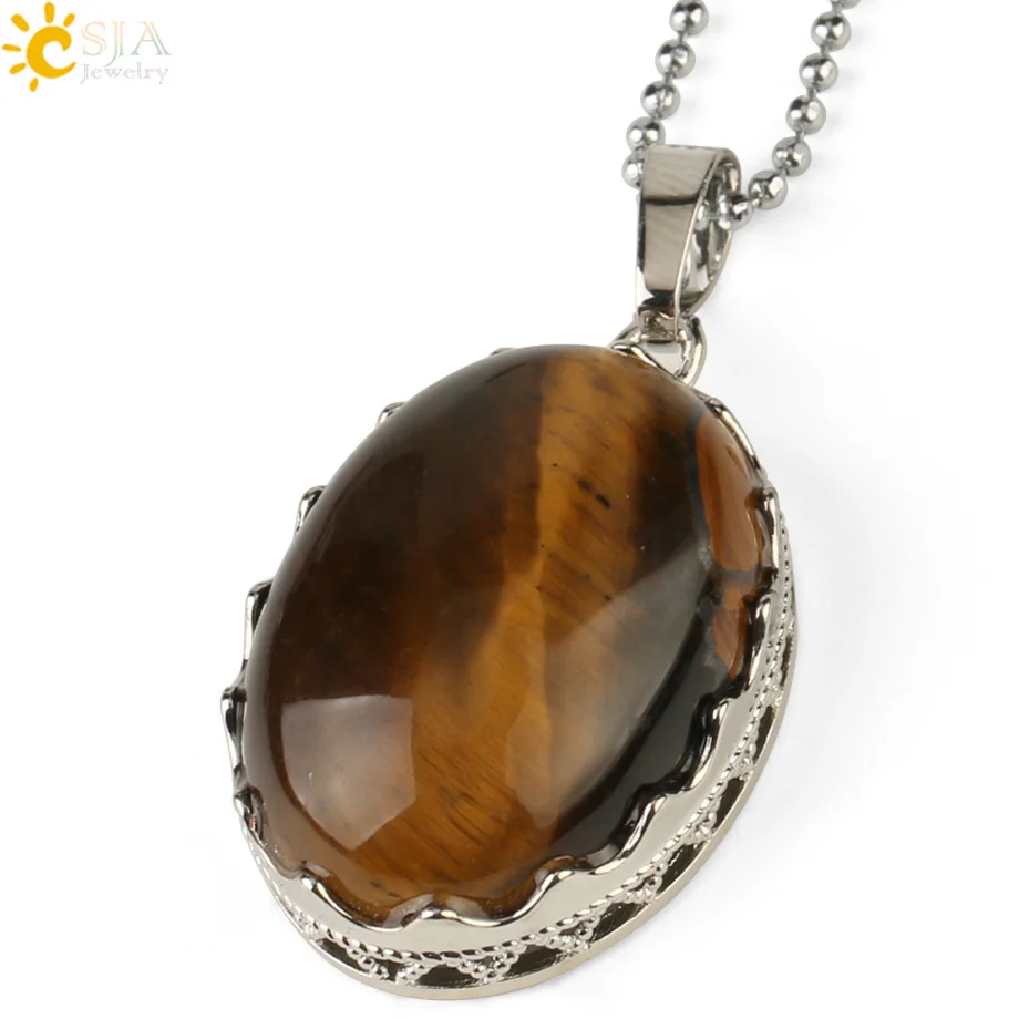 Tiger Eye Csja 30x20 мм натуральные подвески с камнями ожерелья рейки тигровый глаз хрустальные овальные бусины оправа в форме короны серебряный цвет модные ювелирные изделия G212 - Окраска металла: Tiger Eye