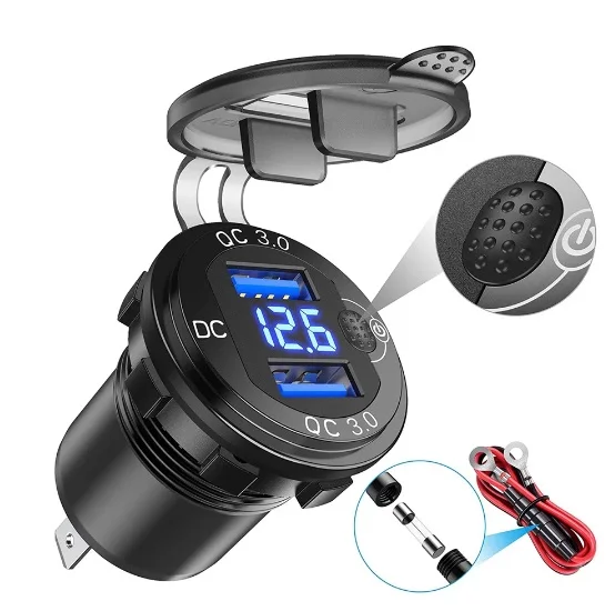 

Quick Charge 3.0 36W Car Dual USB Charger QC3.0 Waterproof with Voltmeter Switch for 12V/24V Motorcycle ATV Boat Marine RV