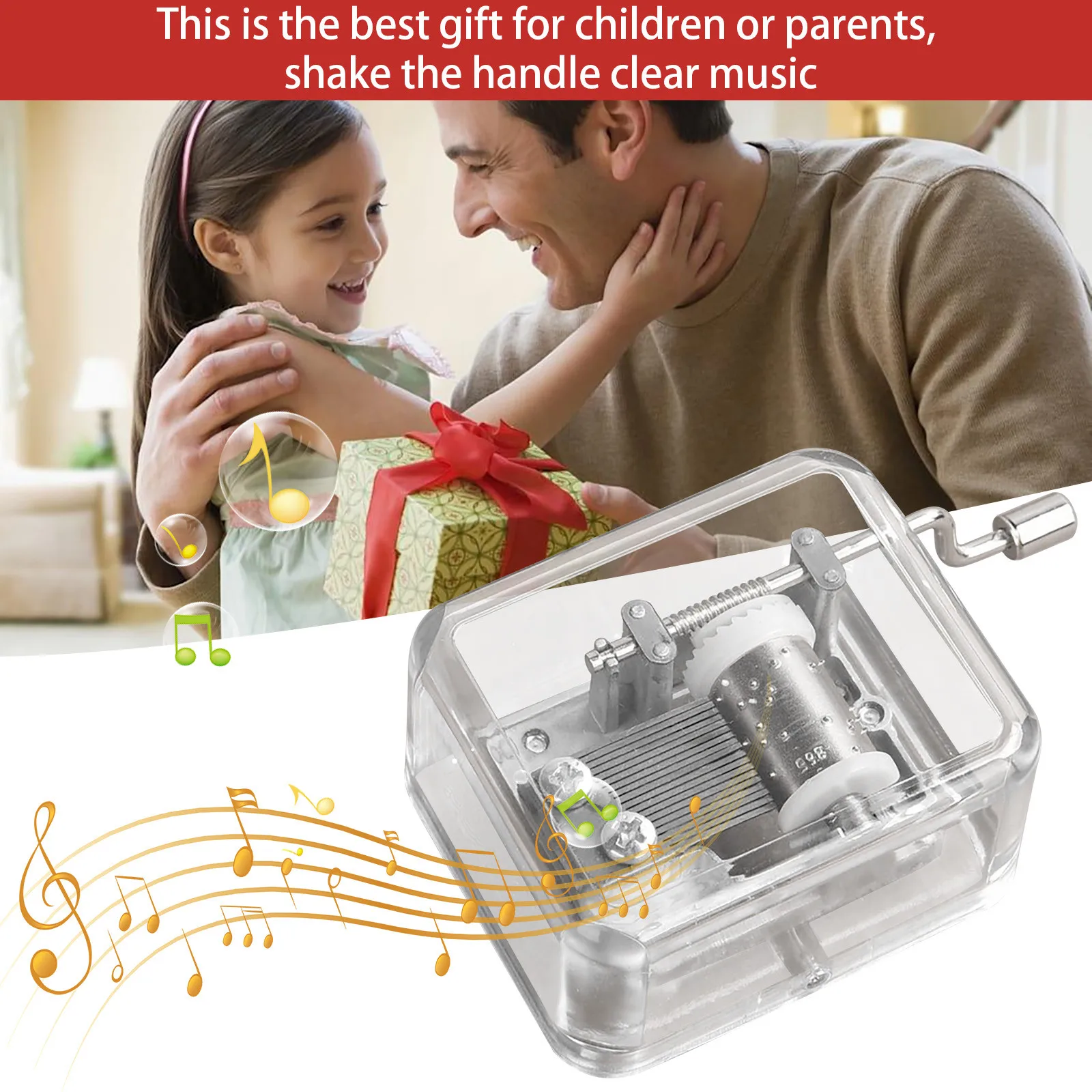 Акриловая прозрачная Музыкальная шкатулка с ручным заводом для