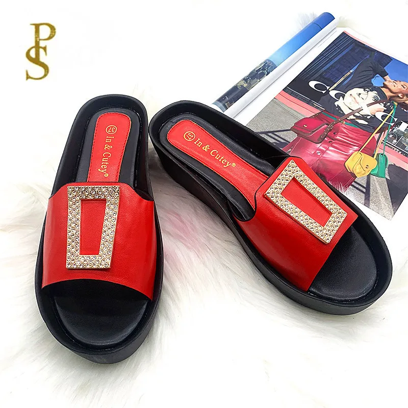 Женские тапочки из искусственной кожи на танкетке Тапочки для мамы в африканском