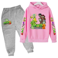 plants vs zombies anime game pullover cartoon print hooded sweater mens and womens baby tops set