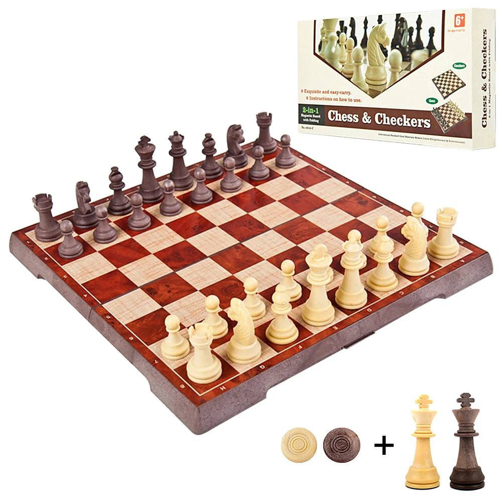 

2 in 1 Chess Set Wooden Chess Game Backgammon Checkers Wooden Folding Chessboard Indoor Travel Chess Chess Pieces Chessman