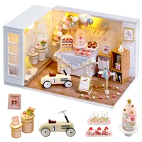 wooden doll house miniature dollhouse diy doll house with furniture kit led toys for children christmas gift camp party qt010