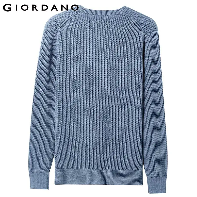 Giordano мужской вязаный джемпер с круглым вырезом под шею и длинными рукавами имеет
