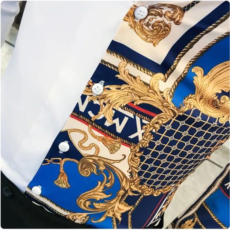 Высокое качество мужская рубашка с цветочным принтом белая черная для ночного