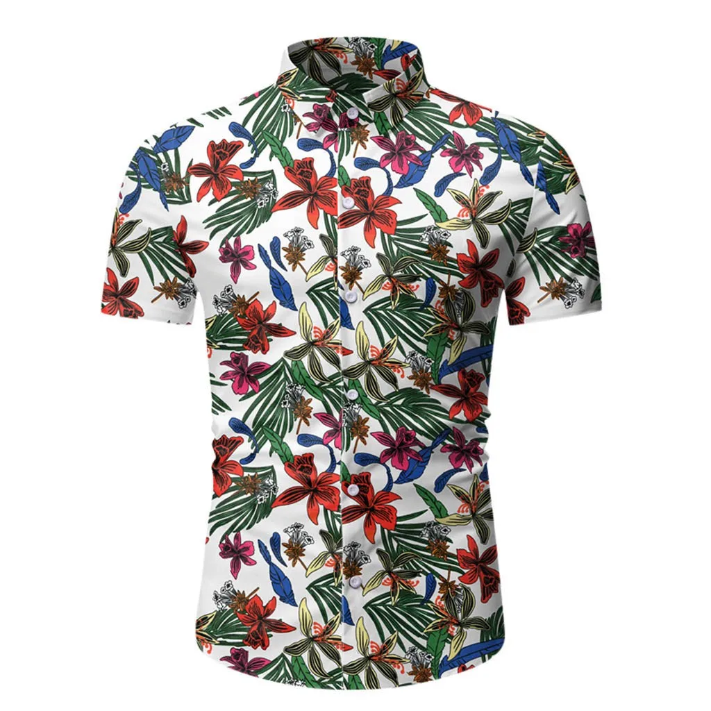 Рубашка мужская с принтом Повседневная футболка короткими рукавами на пуговицах