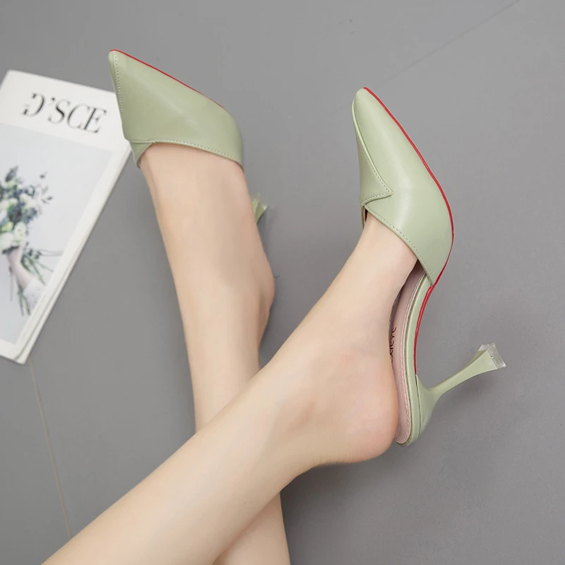 

Остроносые полутапочки женские летние 2021 новые модные туфли на шпильке однотонные женские туфли на высоком каблуке в Баотоу