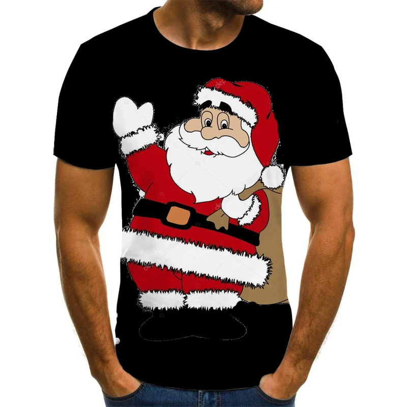 

Men's Women's Santa Claus O-neck T-shirt Pullover Street New Year Casual Top Clothes 2021 Boys Girls Anime Santa Claus