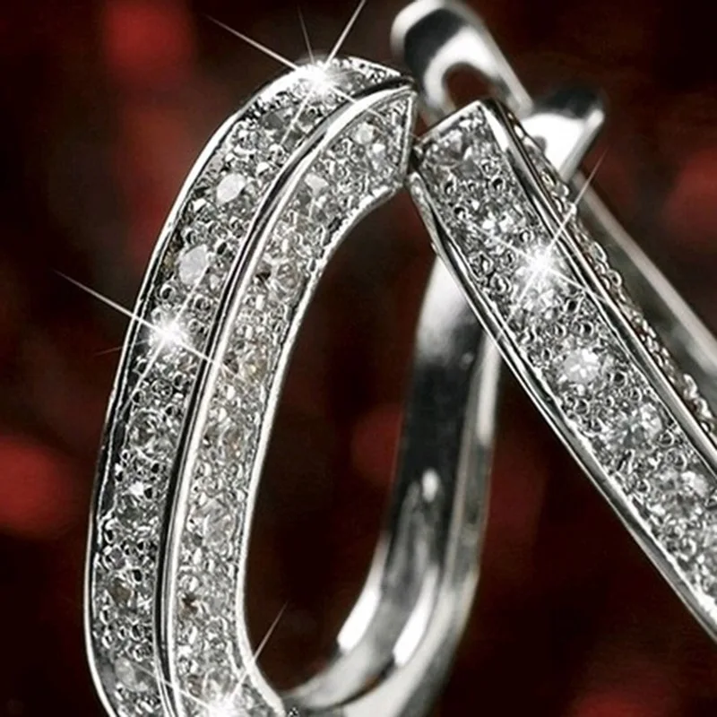 

Luxury women's three-sided full rhinestone ear clip wedding jewelry earrings U-shaped gift earrings suitable for women