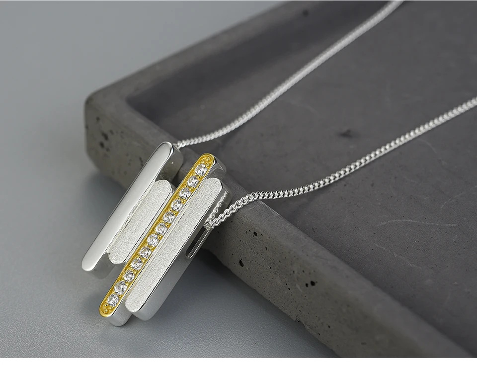 Lotus Fun реальные 925 пробы серебро ручной работы Fine Jewelry творческий минималистский Parallel Lines кулон без Цепочки и ожерелья для Для женщин