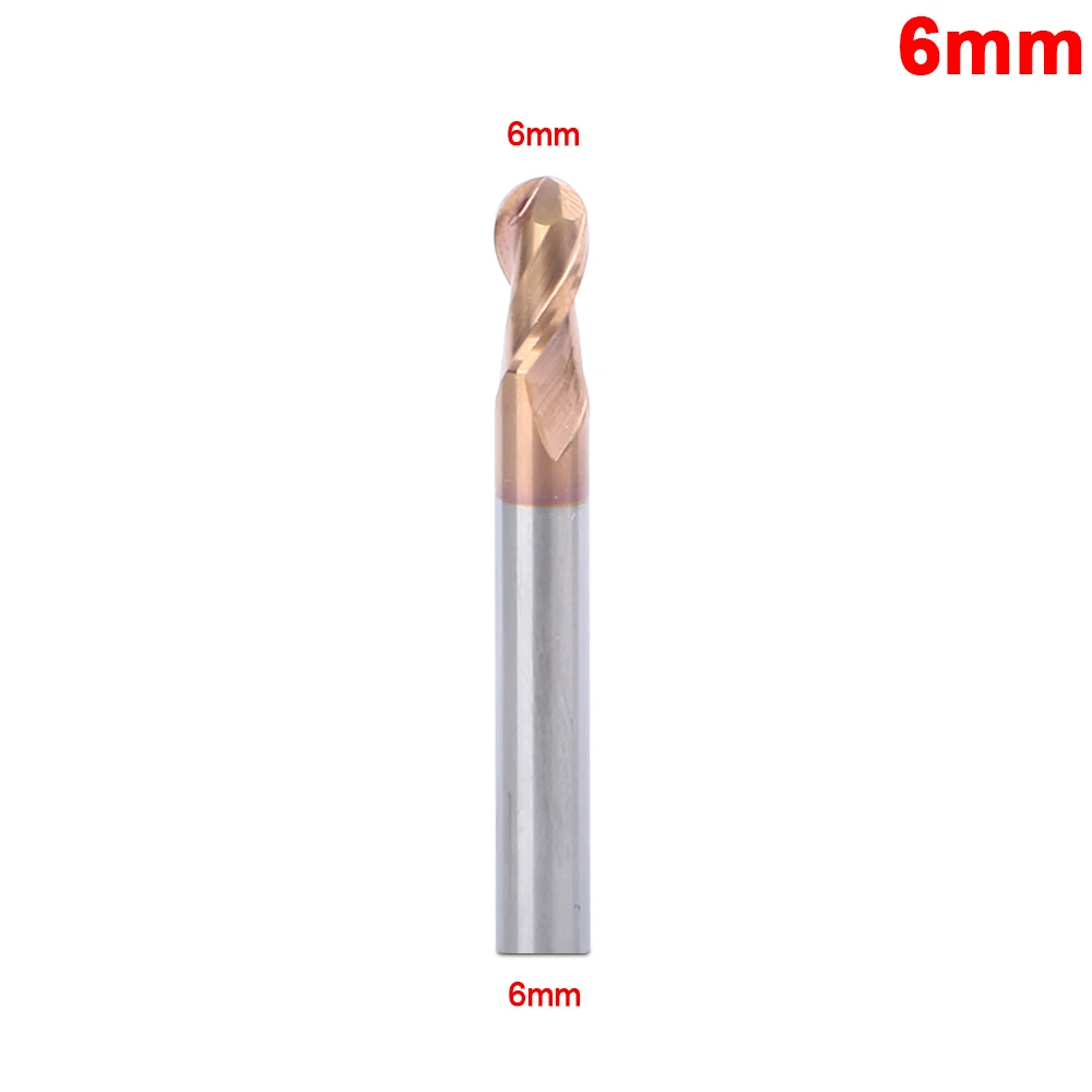6mm 1 шт. токарный станок с ЧПУ Фрезерный резак шаровая Концевая фреза сверло вольфрамовое шаровое покрытие Концевая фреза 2 флейты HRC55 фрезерный спиральный фреза - Длина режущей кромки: 6mm